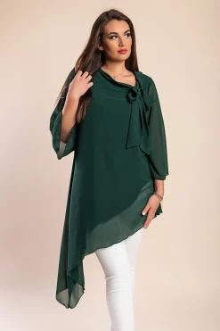 Elegante tunica in tessuto semitrasparente con fiocco decorativo Ginette, verde scuro