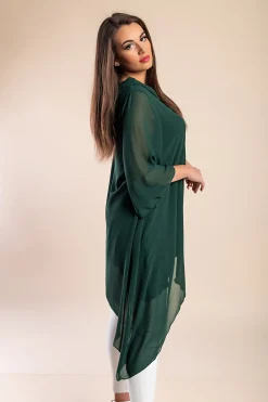 Elegante tunica in tessuto semitrasparente con fiocco decorativo  Ginette, verde scuro