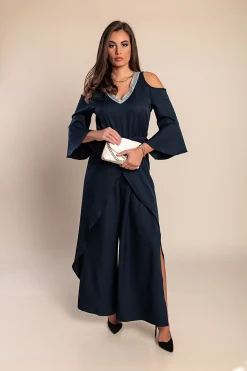 Elegante tuta con paillettes, blu scuro