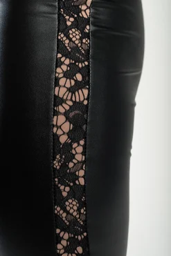 Eleganti leggings in ecopelle con pizzo Margaretta, nero