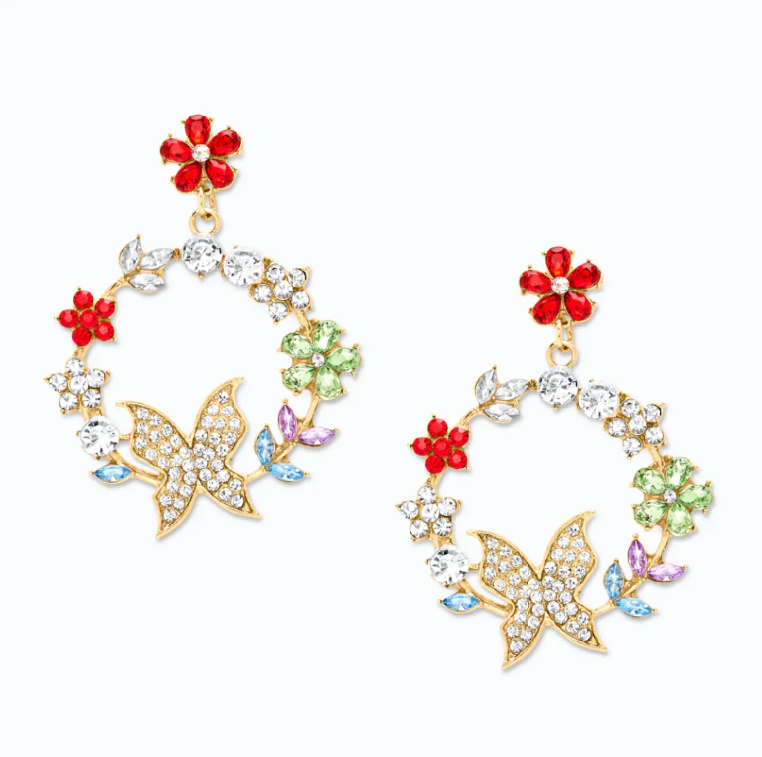 Eleganti orecchini a bottone con strass, ART386, multicolore