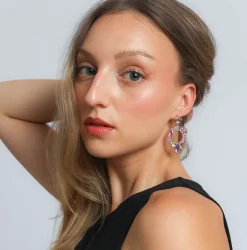 Eleganti orecchini pendenti con strass, ART1049, multicolore
