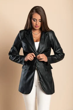 Giacca in ecopelle 81095, nera