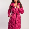 Giacca lunga imbottita con cappuccio, fucsia