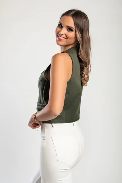 Gilet elegante con bottoni, oliva
