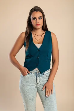 Gilet Elegante con Bottoni, Petrolio