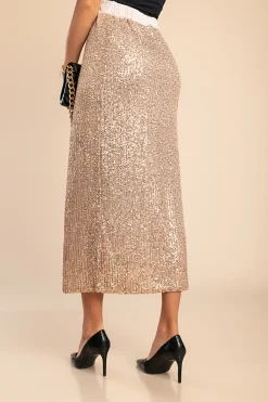 Gonna midi con paillettes, colore oro