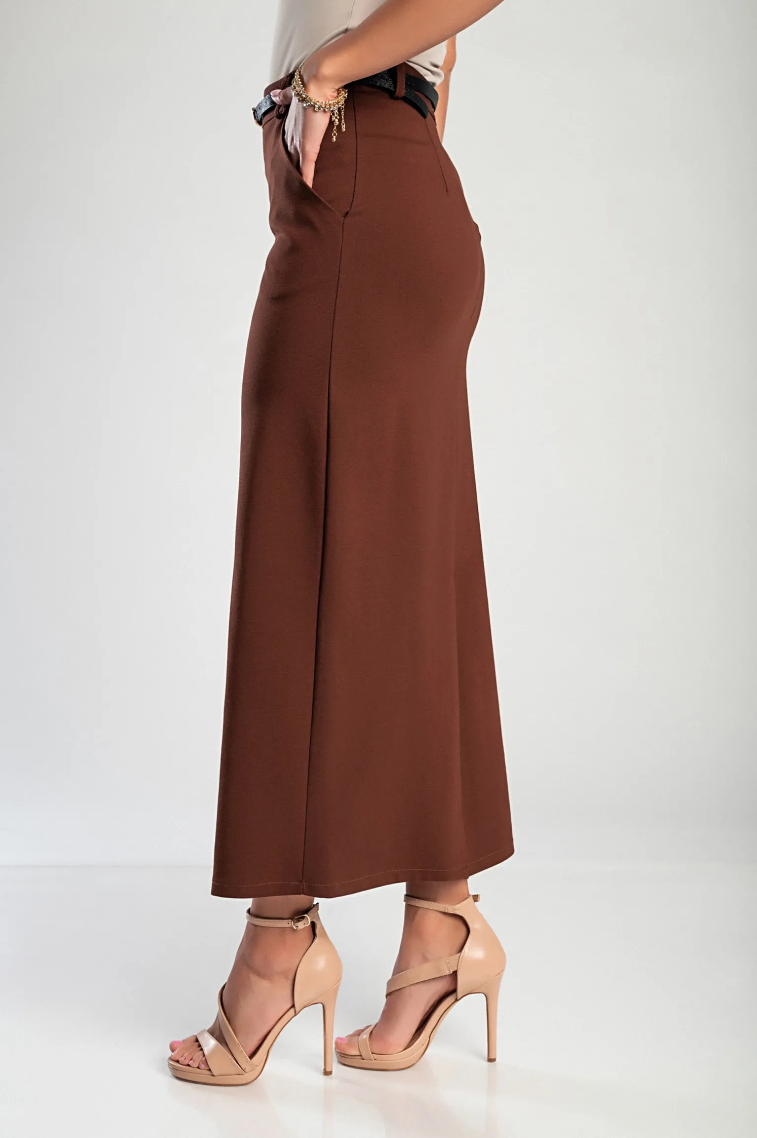 Gonna midi elegante, marrone