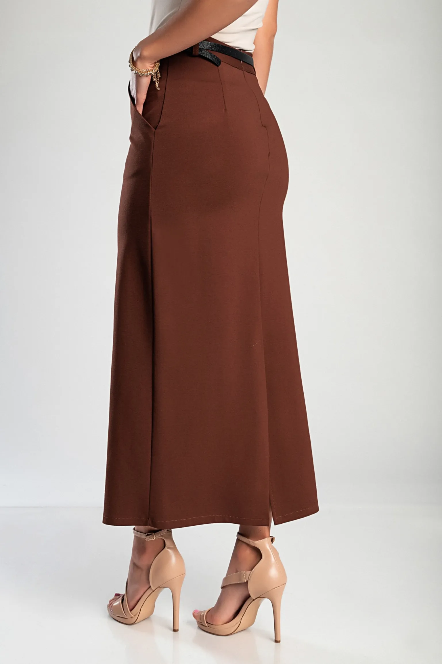 Gonna midi elegante, marrone