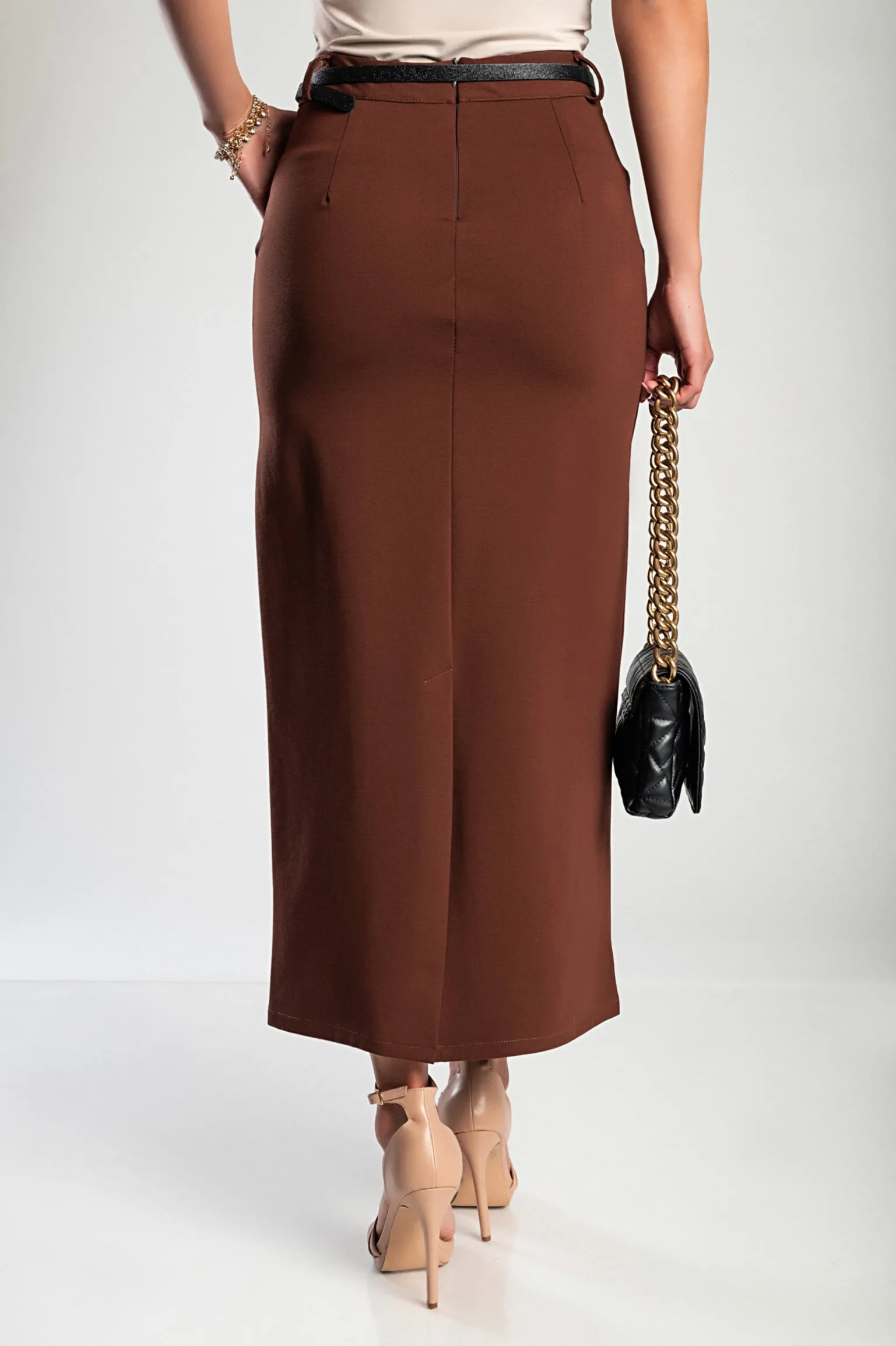 Gonna midi elegante, marrone