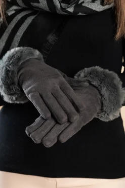 Guanti con pelliccia sintetica, grigi