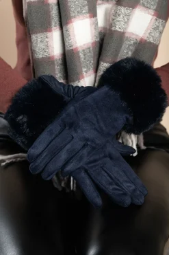 Guanti con pelliccia sintetica, blu