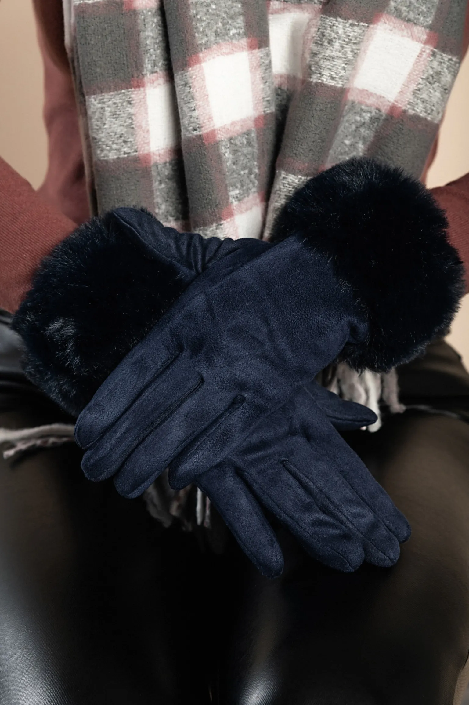 Guanti con pelliccia sintetica, blu