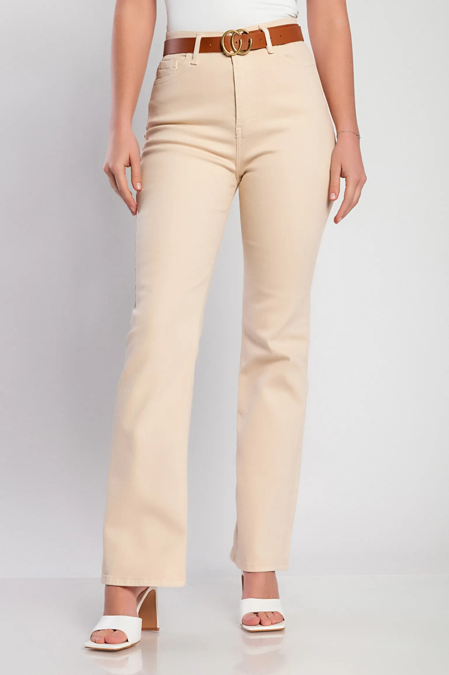 Jeans a zampa d'elefante, beige