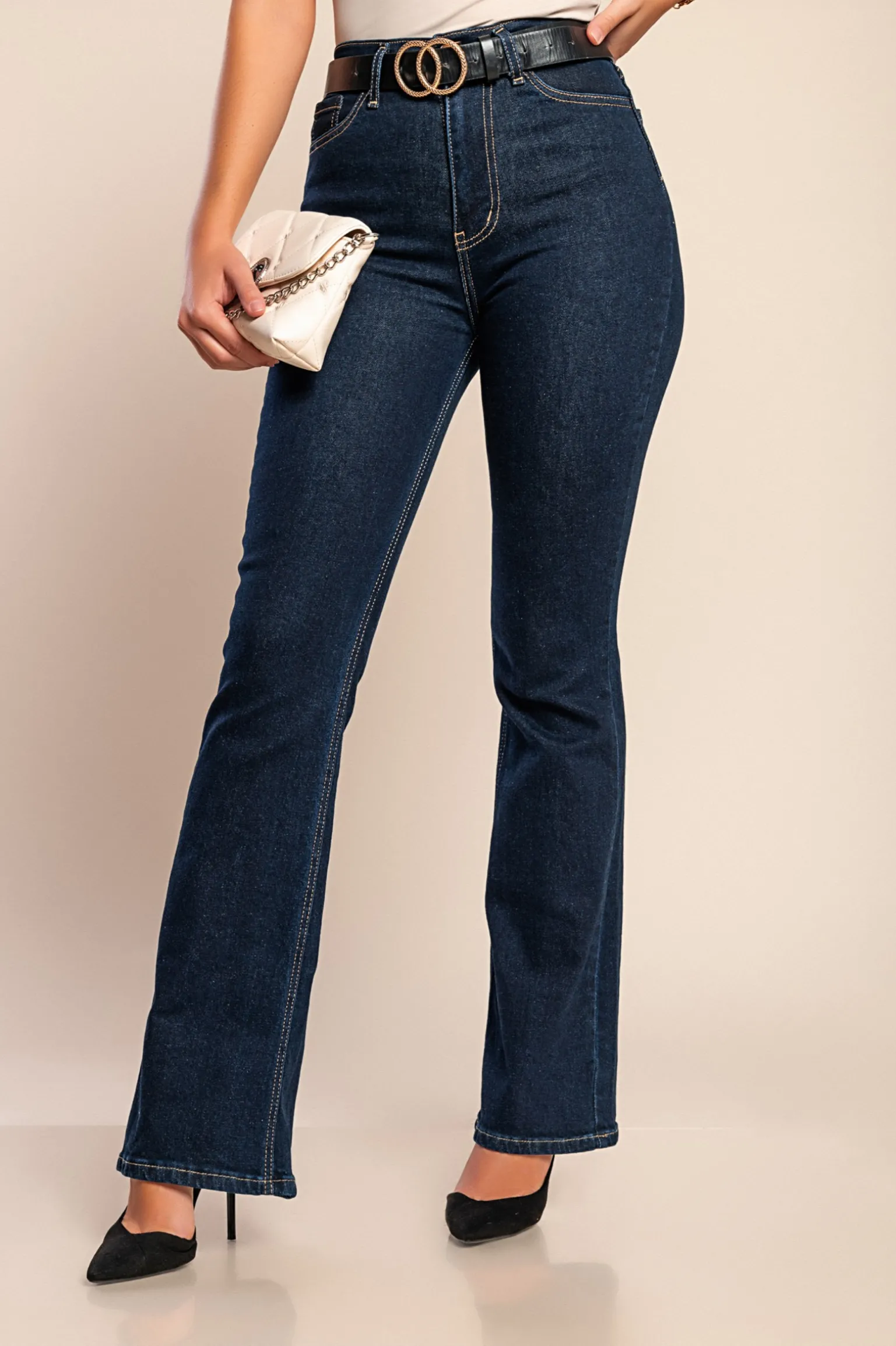 Jeans a zampa d'elefante, blu scuro