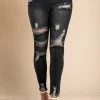 Jeans attillati a vita alta e spacchi Stefana, nero