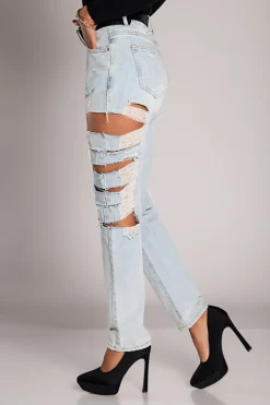 Jeans dritti con grandi strappi Venetina, azzurro