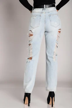 Jeans dritti con grandi strappi Venetina, azzurro