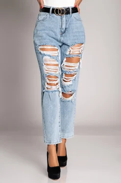 Jeans dritti strappati Volenta, azzurro