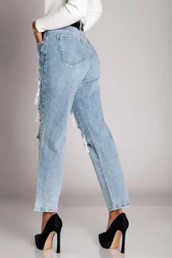 Jeans dritti strappati  Volenta, azzurro