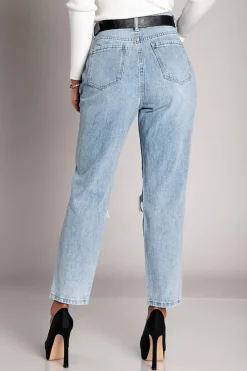 Jeans dritti strappati  Volenta, azzurro