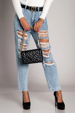 Jeans dritti strappati  Volenta, azzurro