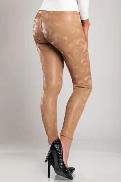 Leggings con fodera e vita ampia, color cammello