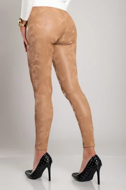 Leggings con fodera e vita ampia, color cammello