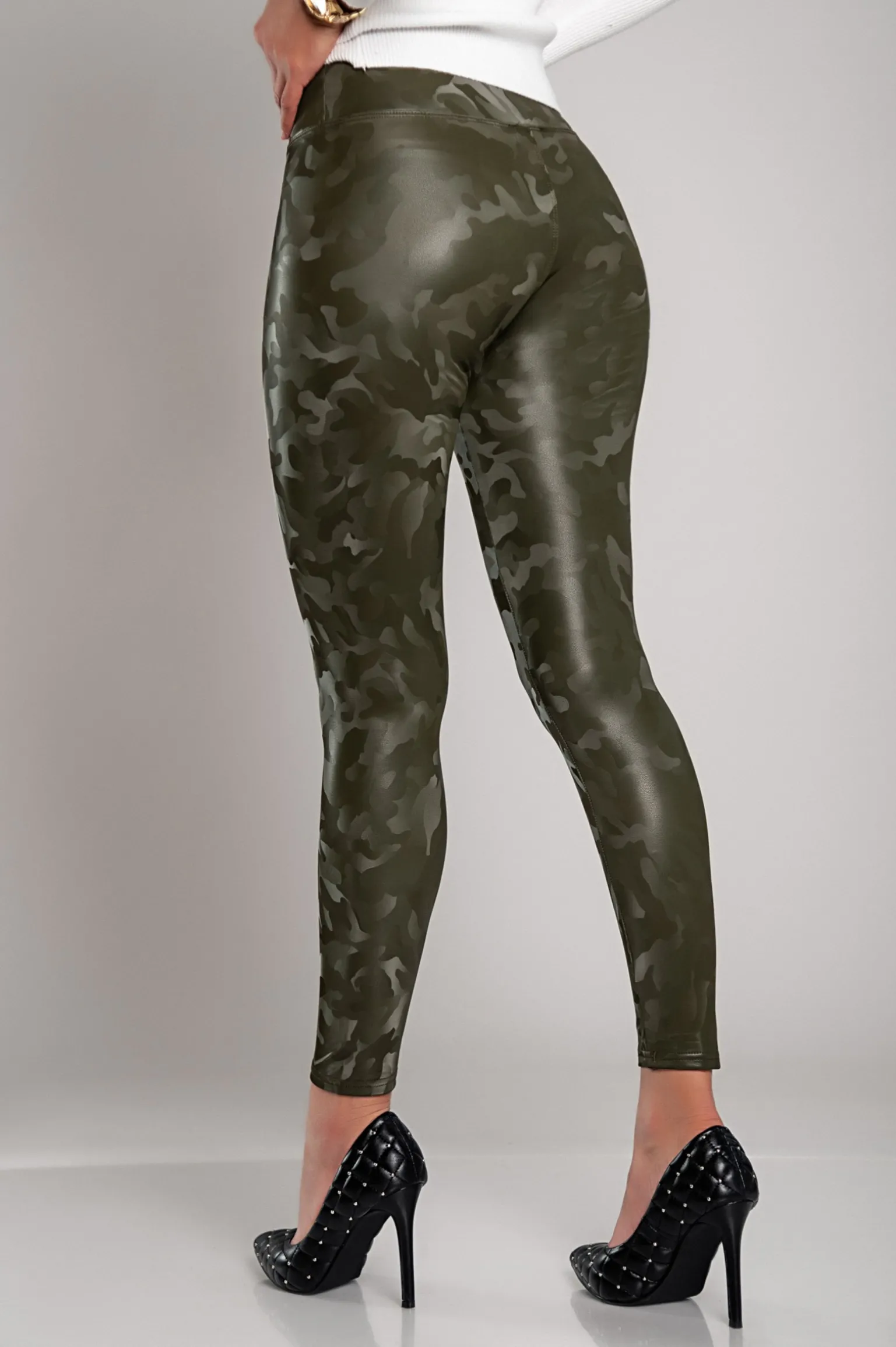Leggings con fodera e vita ampia, verde oliva
