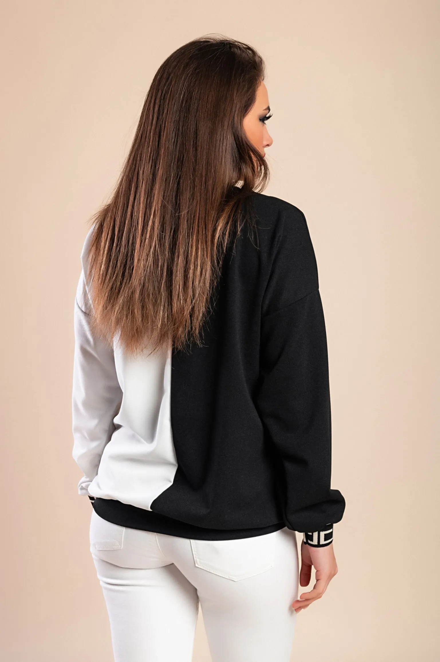 Maglia ampia con stampa geometrica, bianco