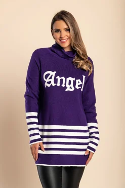 Maglia lunga a righe con motivo a righe, viola