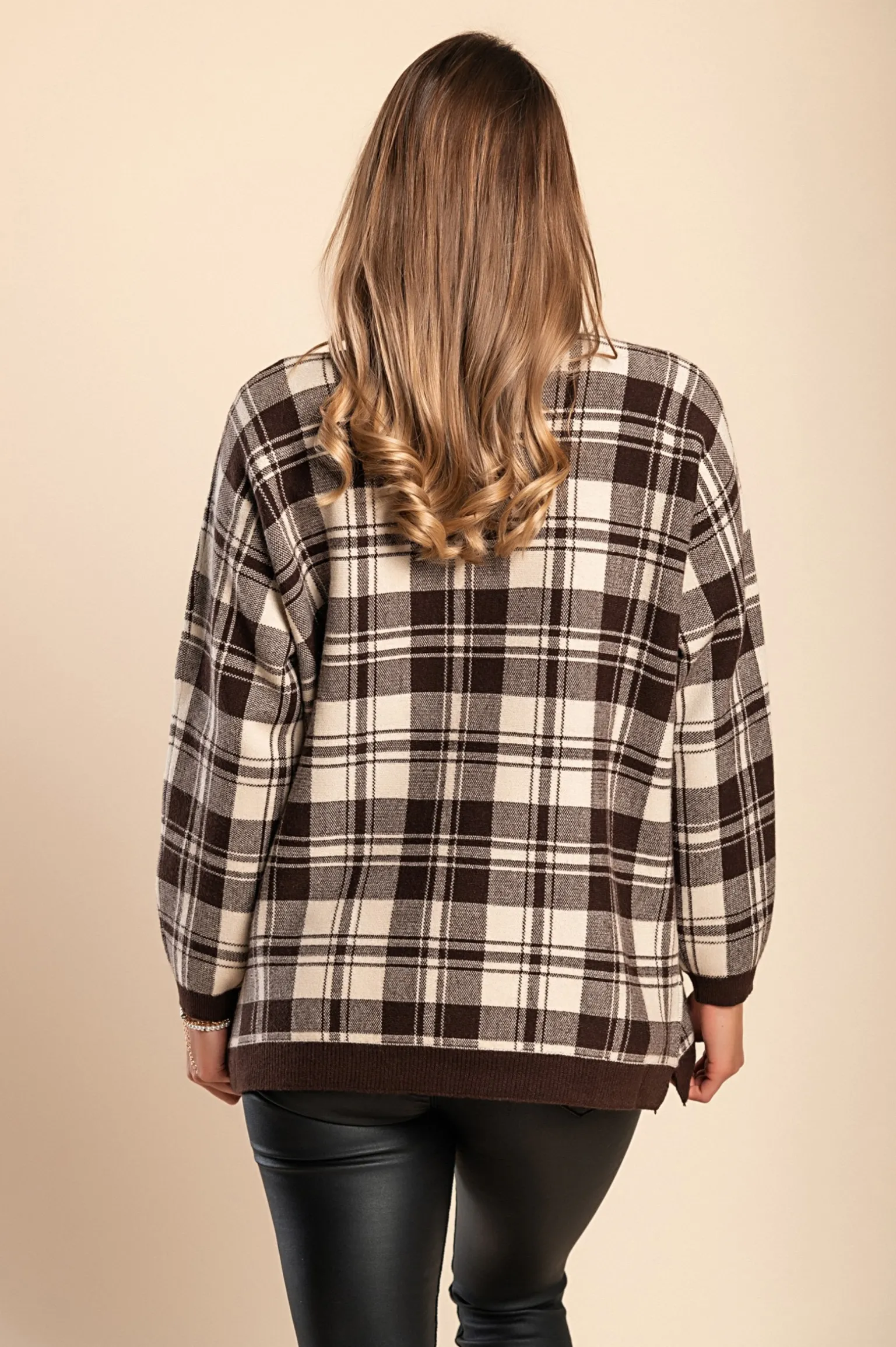 Maglia morbida con stampa scozzese, marrone