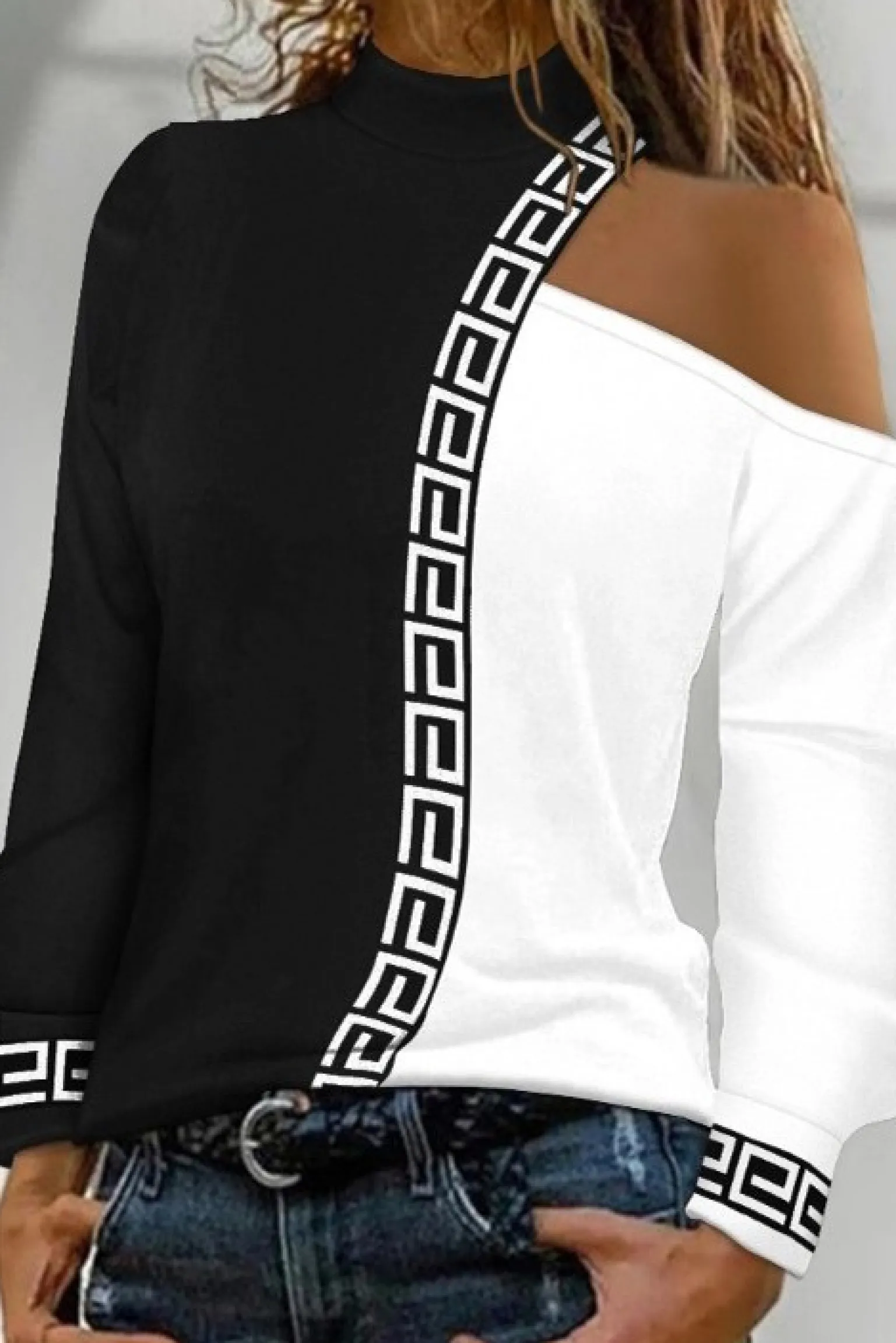 Maglietta con stampa geometrica Nelyna, bianco e nero