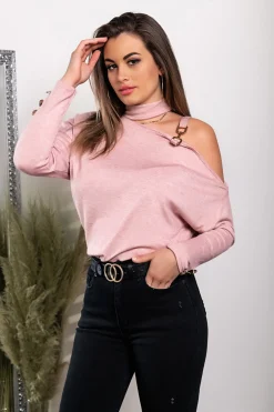 Maglietta elegante con scollo asimmetrico Mirabelle, rosa