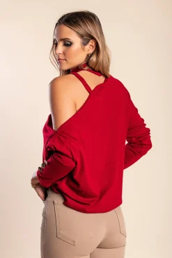 Maglietta elegante con scollo asimmetrico  Mirabelle, bordeaux