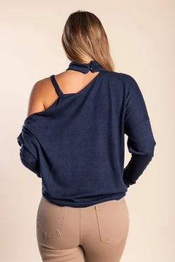 Maglietta elegante con scollo asimmetrico  Mirabelle, blu scuro