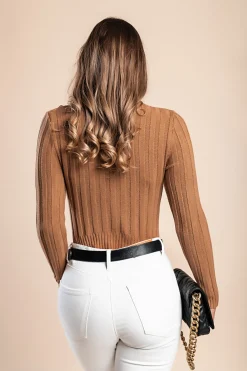 Maglietta in maglia a maniche lunghe, cammello