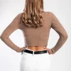 Maglietta in maglia con scollo a V, cammello