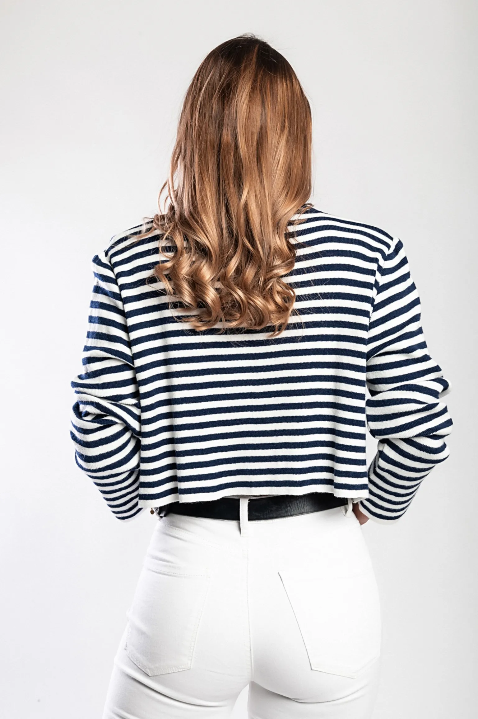 Maglietta in maglia con stampa a righe, blu/bianco