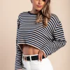 Maglietta lavorata a maglia con stampa a righe, blu