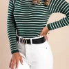 Maglietta lavorata a maglia con motivo a righe, verde scuro