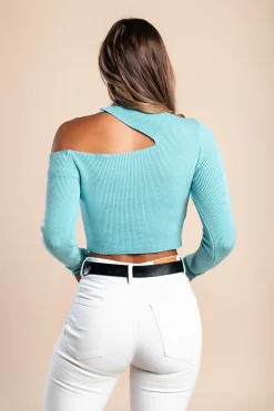 Maglietta lavorata a maglia con scollo, menta