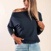 Maglietta oversize a maniche lunghe con scollo a barca DANICA Blu scuro