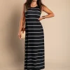 Maxi abito con stampa a righe, nero