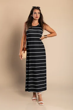 Maxi abito con stampa a righe, nero