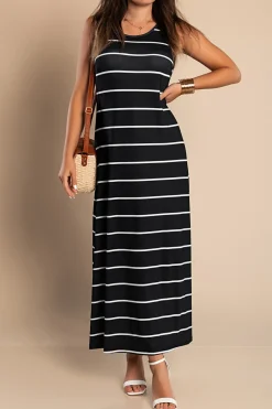 Maxi abito con stampa a righe, nero