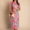 Maxi abito con stampa floreale, rosa
