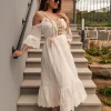 Maxi abito mare con ricamo Fioranna, bianco