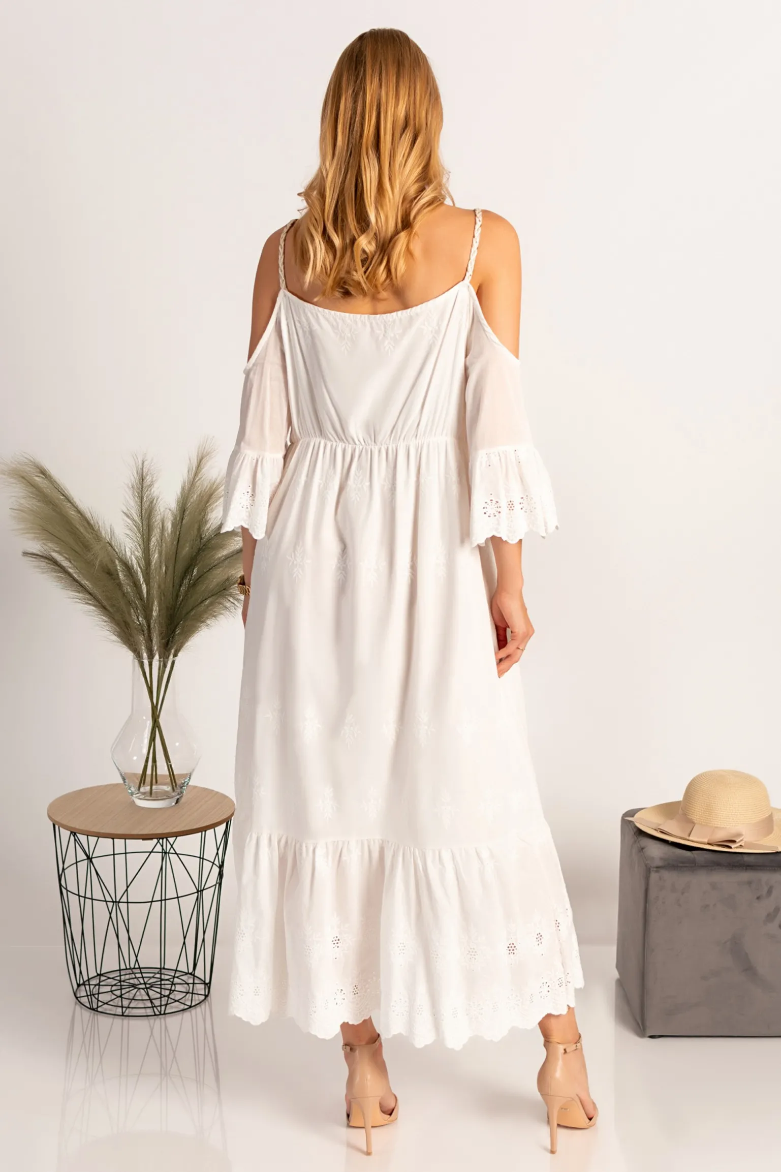 Maxi abito mare con ricamo Fioranna, bianco