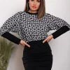 Mini abito a maniche lunghe con stampa geometrica Lenta, bianco e nero